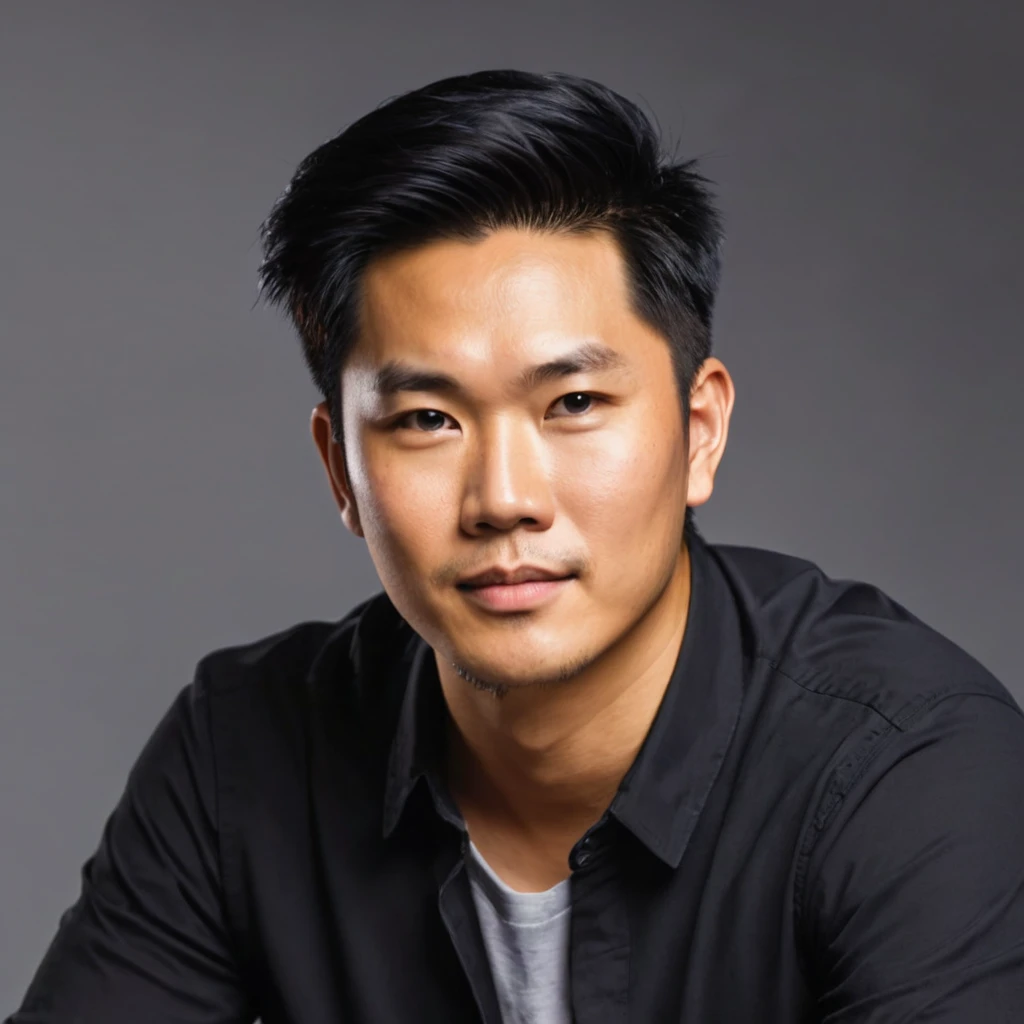 arafed asian man in black shirt sitting down and looking at the camera, darren quach, rick dai, kevin hou, reuben wu, christopher cao, ross tan, jonny wan, asian male, david luong, headshot profile picture, damien tran, eric hu, handsome chad chin, jeremy cheung, andrew thomas huang, victor ngai, headshot photo