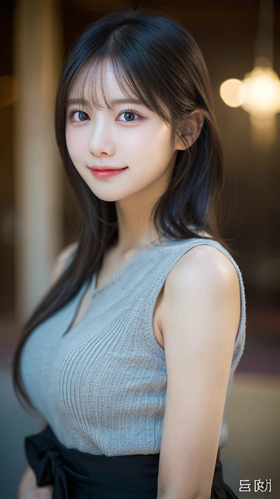 (top-quality,masterpiece:1.3,超A high resolution,),(Ultra-detail,Caustics),(Photorealsitic:1.4,RAW shooting,)Ultra-realistic capture,A highly detailed,High resolution 16K human skin closeup、 Skin texture is natural、、The skin looks healthy with an even tone、 Use natural light and color,1 girl,japanes,22year old,kawaii,Black Hair、longhair,,smil,,(depth of fields、chromatic abberation、、Wide range of lighting、Natural Shading、)、sake