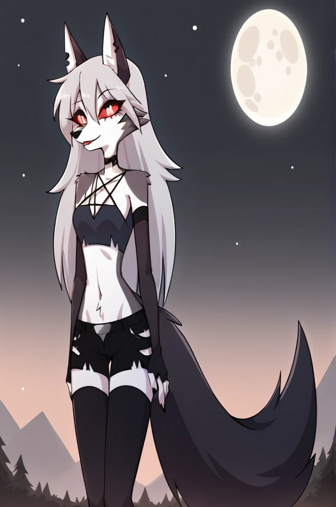 check_9, check_8_up, BREAK, source_anime, (1 Girl, One), uncensored, perfect body, Slim, thigh high, fingerless gloves,
Anthro, fluffy, outside, sexual,
moon \(hell of a boss\), beautiful eyes