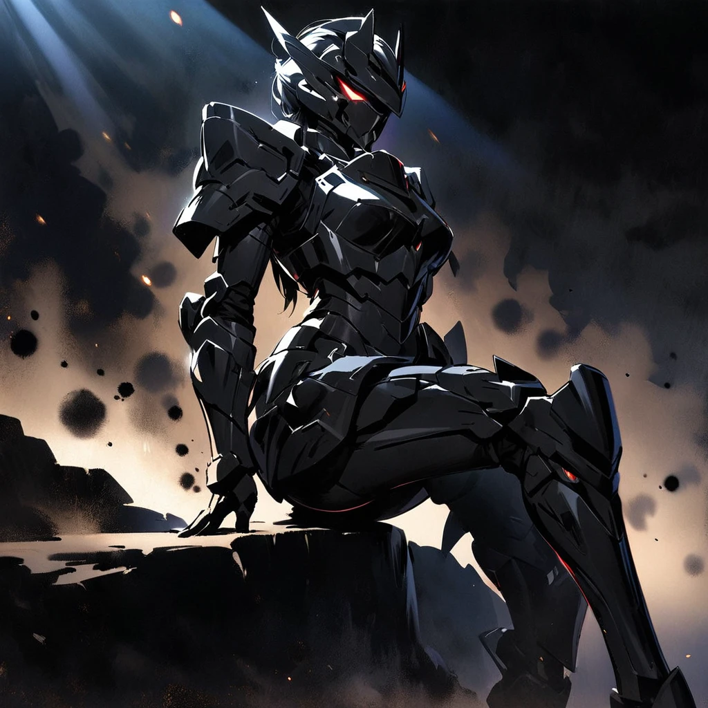Top quality, masterpiece, beautiful girl,Particles of light,
powered armor, full armor, powered leg, sentai hero battle armor,ink painting, Lurking in the Shadows,Dark Night