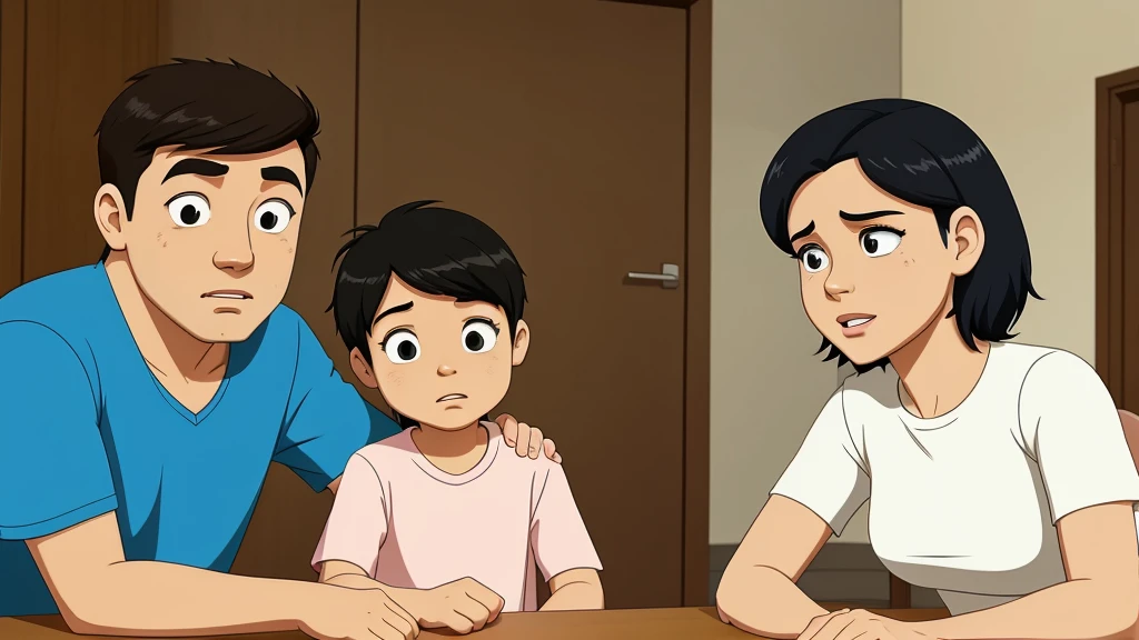 Scene of father and mother worrying about their son.in Cartoon image