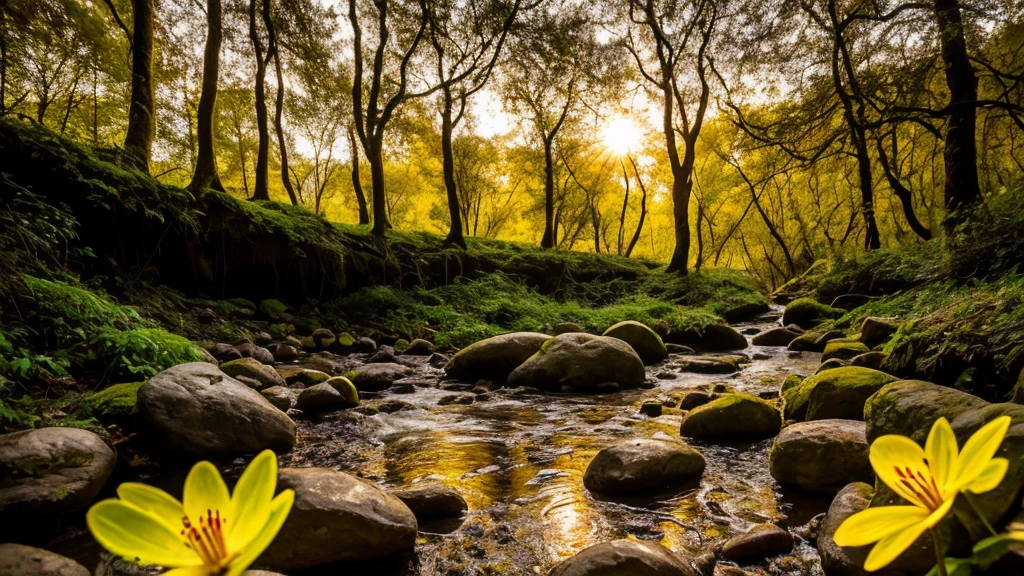 hotsprings, Cliffs, ripples, opalescent, (Photoluminescence), fancy, clearing, cinematic RAW photo, hyper real photo, ultra-realistc, dslr, soft lighting, high qualiy, reflections, fot, (twinkling) Splashing rainbow, Ablaze, (iridescente), (Alien flowers), glimmering, suds, sparkling, wet, dripping down, Trinkling, crystals growing, (secret treasure in it), misty, mistic, enchanting, Ablaze, Sunset, (master part) (best quality) (circunstanciado) (8K) (HDR) (Cinematic lighting) (sharp focus) (intrikate), many lights on the rocks, fairy lights in the trees, magical colours and atmosphere, enchanting landscape, epic dreamlike fantasy landscape, giant fluorescent fungi, magical colours and atmosphere, paisagem de fancy impressionante, bio-luminescent, epic and stunning, magical atmosphere, heavenly, fairies, Moons, wildflowers, orbes Ablazes