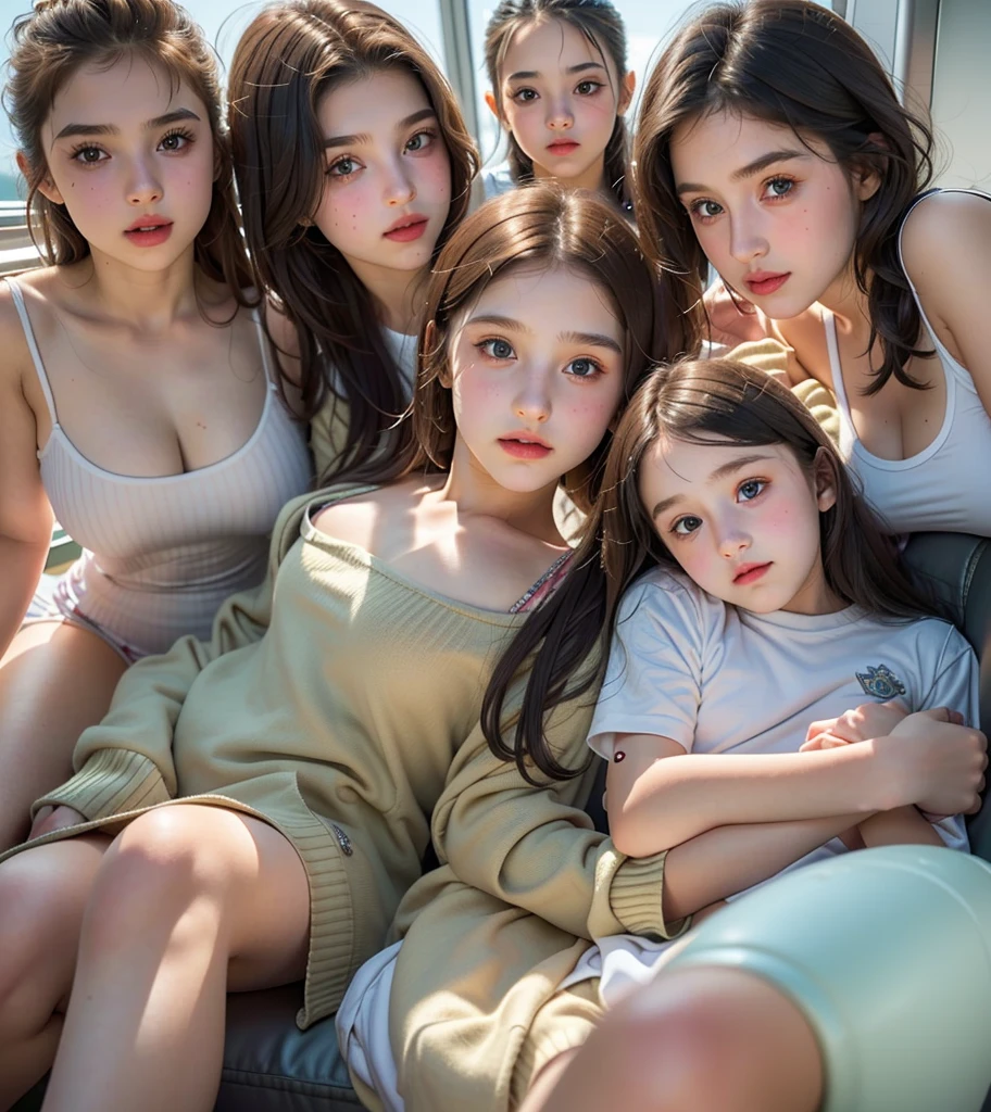 3heads, three headed girl, (a 13 year old girl:1.5), (a 10 year old girl:1.5), (a 40 year old woman:1.5)