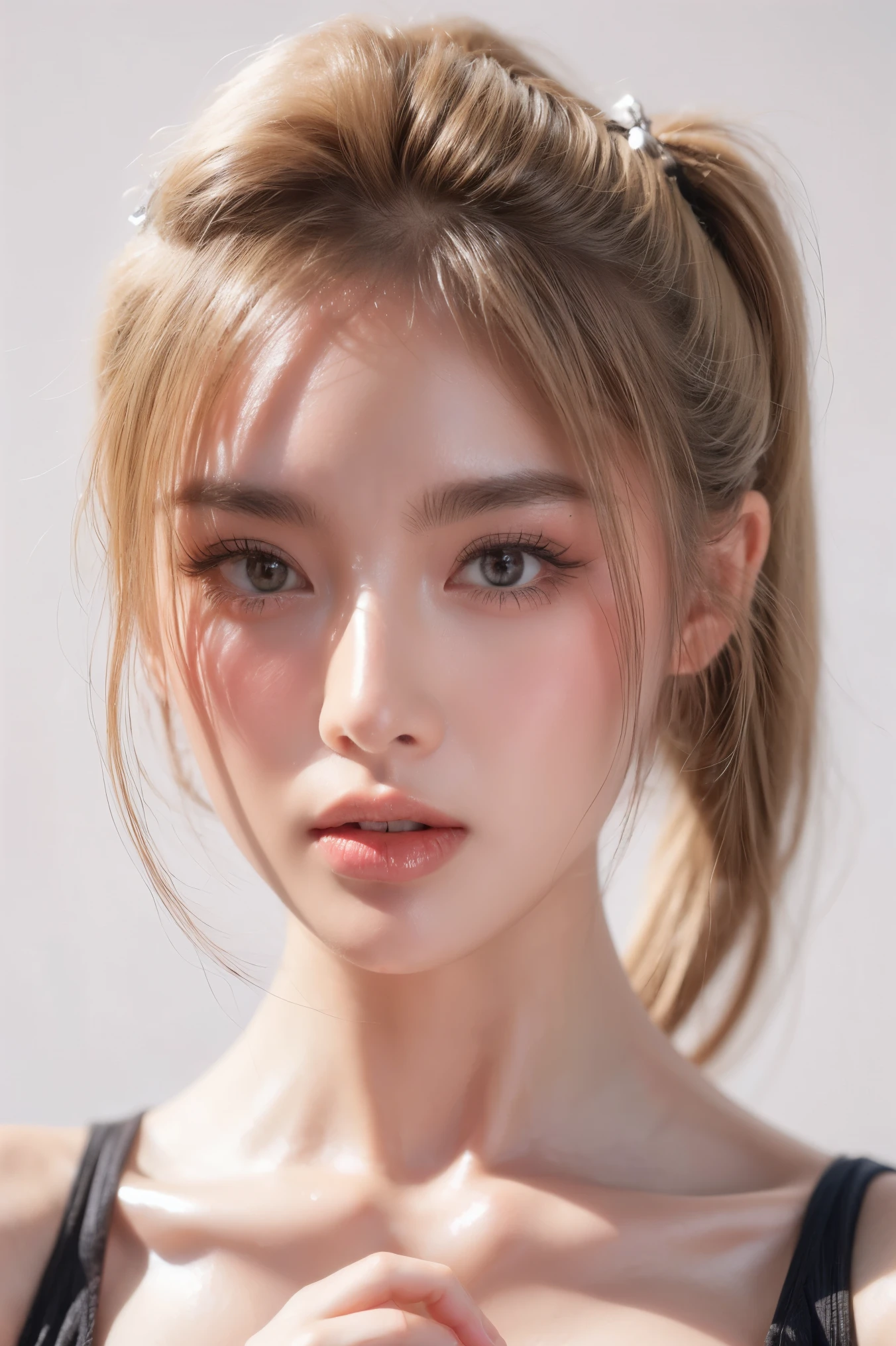1girl face, solo, twintail hair, blonde hair, white background, realistic, lips, eyelashes, 