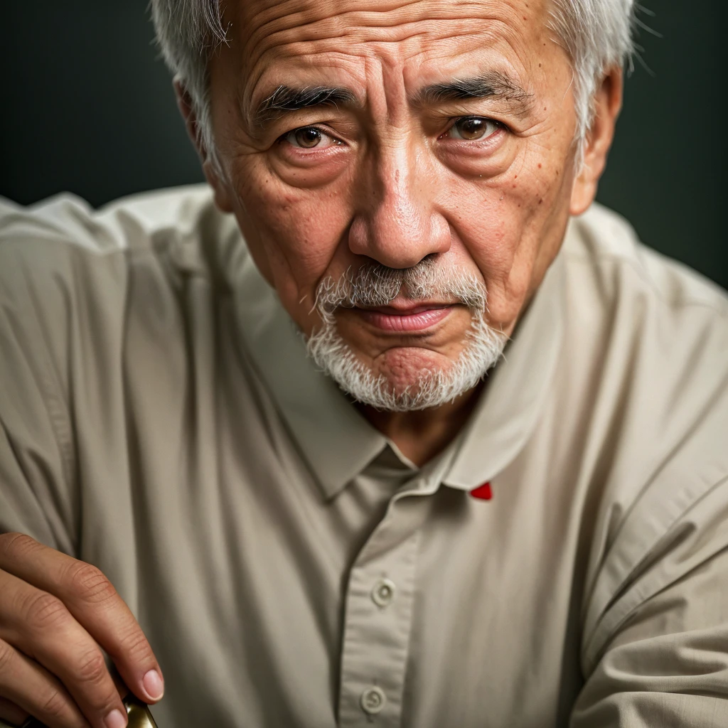 Medium-sized display, Medium shot, Written border depth, Upper Body, angle, masterpiece, angle, (RAW photos, best quality), best quality, Very detailed, CG, 8k wallpaper, Vicissitudes, Older male protagonist，Chinese elderly，80 years old，male，Solitary, Look directly at the audience, front