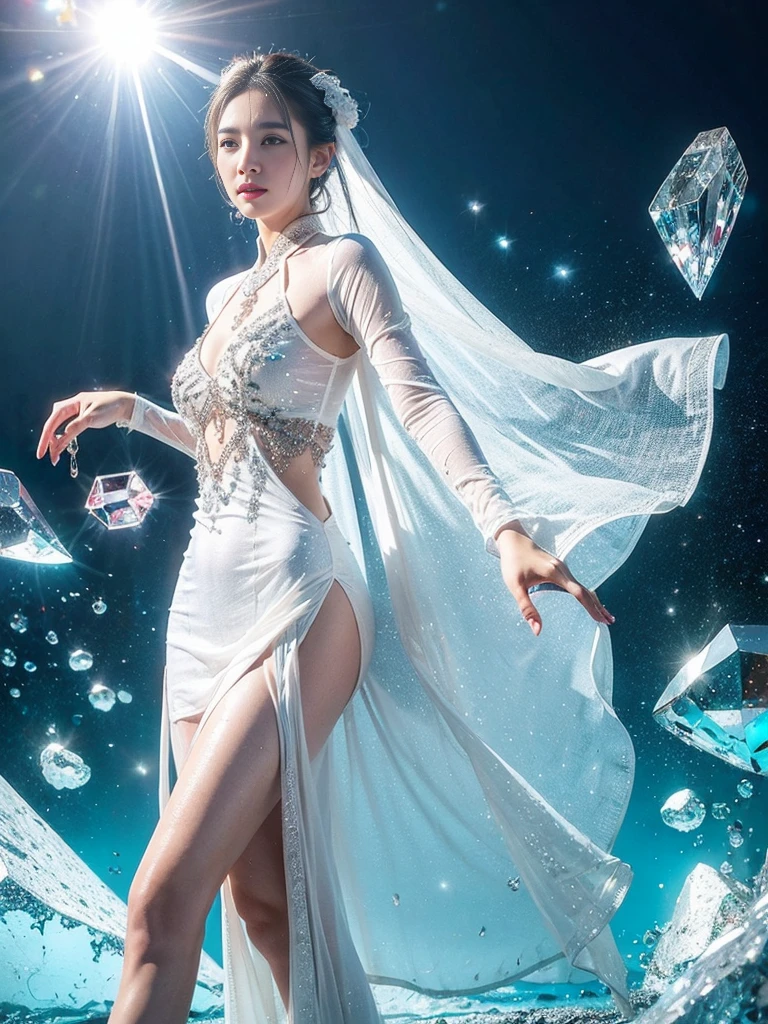 1girl,hanfu,full body,((water drops)),wet clothes,((beautiful detailed water)),((floating)),dynamic angle,(((crystals texture Hair))),((beautiful detailed glass hair)),((glass shaped texture hand)),((crystallize texture body)),gem body,hands as clear as jewels,crystallization of clothes,((crystals texture skin)),sparkle,lens flare,light leaks,broken glass,detailed glass shaped clothes,beautiful detailed gemstone sky,gemstone sea,crystals texture flowers,((detailed crystallized clothing)),beautiful detailed glow, (detailed ice), beautiful detailed water,