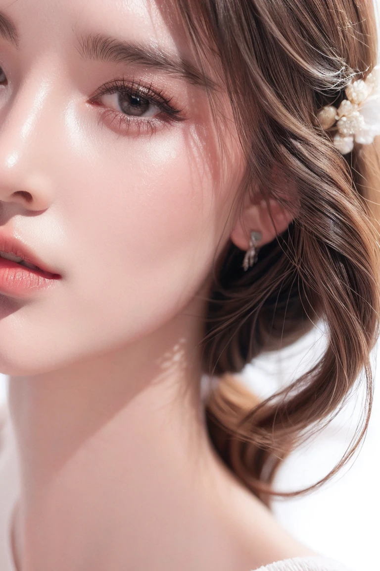 1girl sexy face, solo, twintail hair, blonde hair, white background, realistic, lips, eyelashes, 