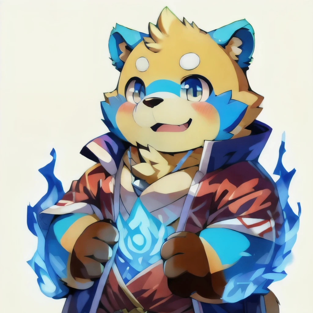 (masterpiece, best quality:1.2), botailang，blue fire，furry，tanuki