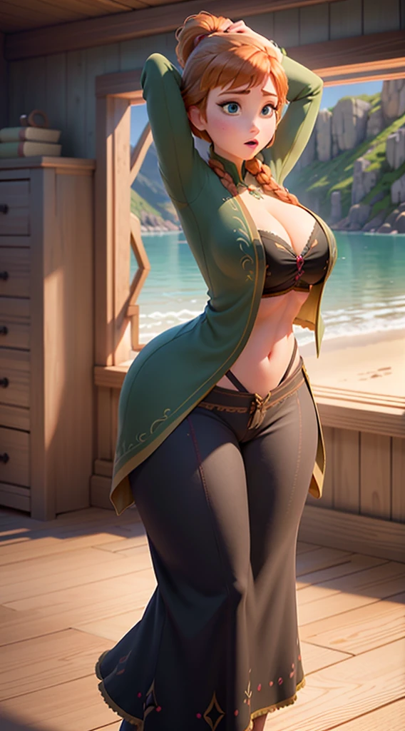  Anna of Arendelle with huge, wide, sagging breasts, opening your clothes 