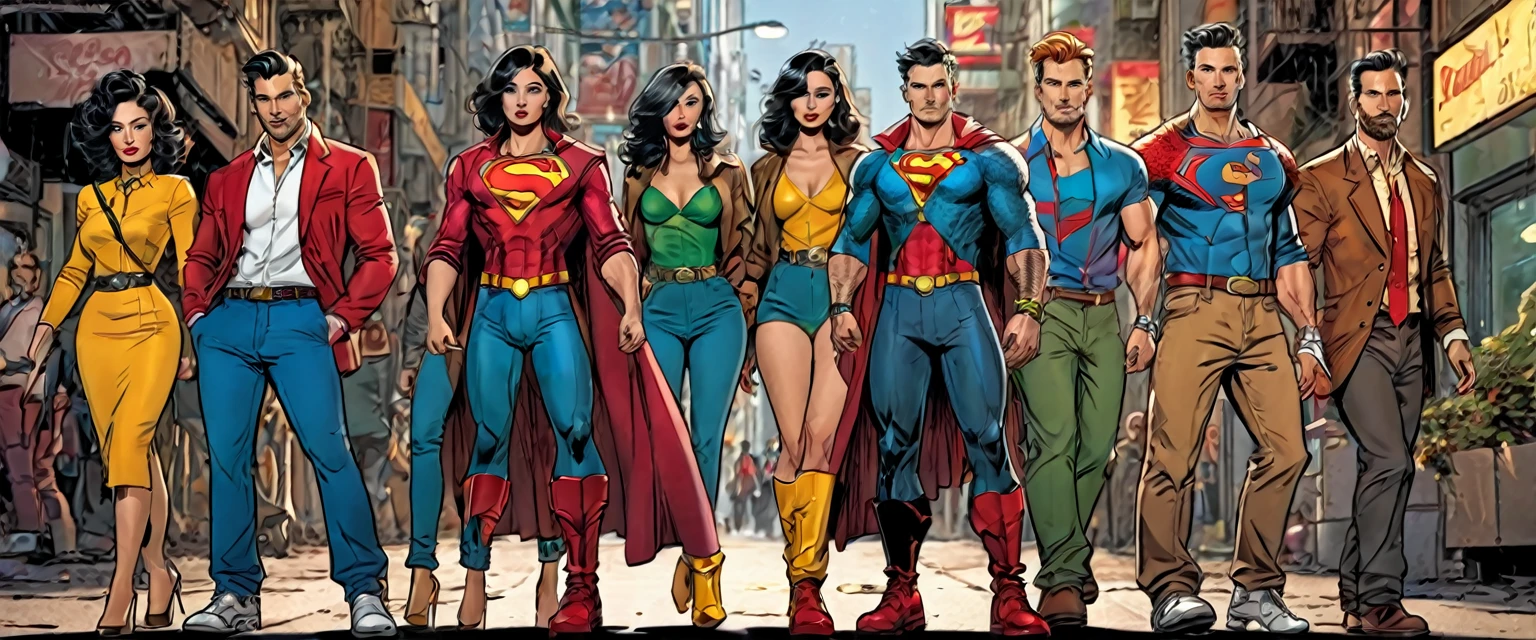 Comic characters wearing fashionable clothes