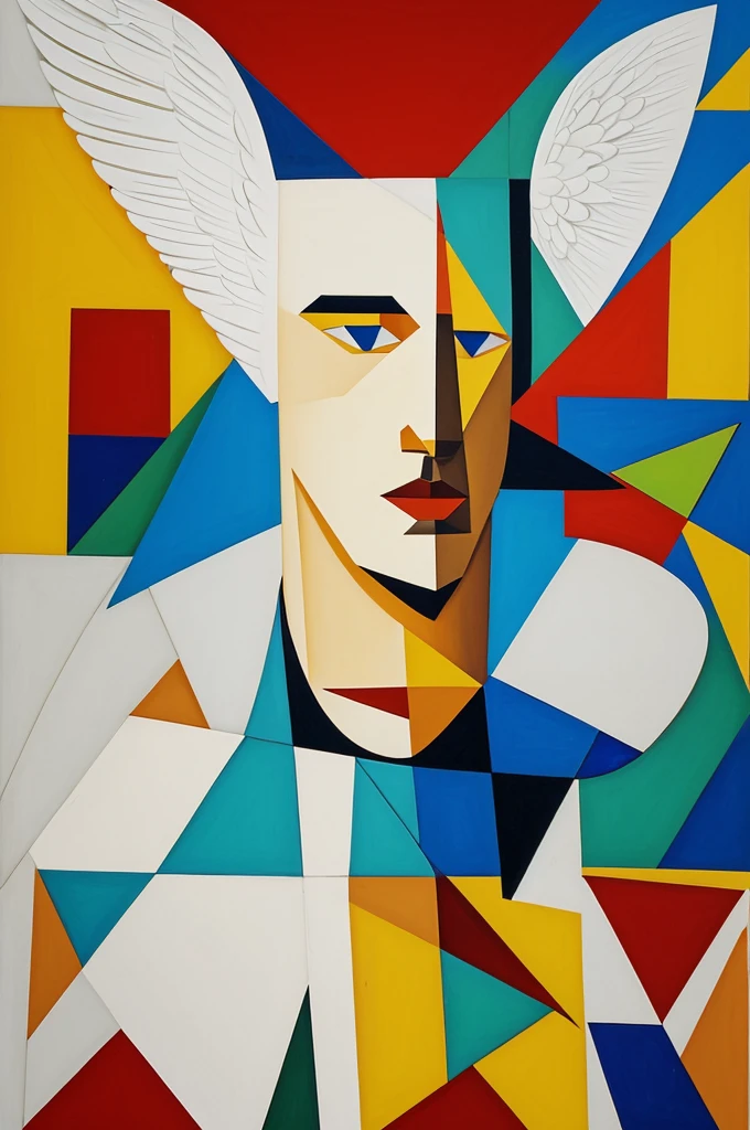 simple cubism style art of an angel man with geometric shapes, less detail