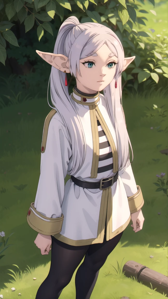 to freeze, to freeze, long hair, ponytail, (green eyes:1.5), White hair, pointed ears, elf, full length (full body 1.1.), nude, very sexy, naked, Sex pose,
BREAK shirt, long sleeves, jewelry, Tights, earrings, striped, black Tights, lure, striped shirt,
BREAK looking at viewer, upper body, whole body,
BREAK outdoors, sky, nature,
BREAK (masterpiece:1.2), Best quality, A high resolution, unity 8k wallpaper, (illustration:0.8), (beautiful detailed eyes:1.6), very detailed face, perfect lighting, extremely detailed computer graphics, (perfect hands, Ideal Anatomy),