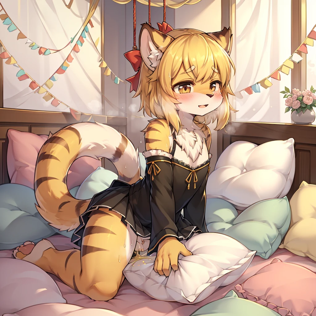(masterpiece,best quality),my own, The Beast, , (适合任何Pillow背景的光影)), 穿着pajamas可爱女孩在Pillow上摆姿势 ,pajamas,,(很多Pillow),Soft cushion,,,(Pillow损坏),很多Pillow,(Crotch rubbing),((Pillow驼峰)),(Pillow),(A tail),,(充满细节的Pillow),(Love around the protagonist),Steam,,(Pillow),(palace),(Palace bedroom),(Pillow),柔软的Pillow,,(Classical European style bedroom ),(excited,shy person,Lack of expressiveness,),,pillow humping,my,tiger tail,tiger ears,Tiger pattern,,Sweat,,Sweaty,(Body swing,身体Shaking lines,Shaking lines),best quality, masterpiece, ((Maximum resolution)), artwork, ,,,(Interior of the palace),,(Deluxe Rococo Canopy King Bed),On a big and spacious bed,(the 女孩 is lying on the bed),,,,Luxurious curtains with ornate ruffles and ribbons surround the bed,((((There are many pillows piled on the bed)))),Detail of Quilt,Detailed bed sheets,Ruffled Bed Skirt,Deep Bed,Background with depth,((详细的Pillow)), ((((大量的Pillow)))),peeing,squatting,water,Urine,Shaking lines,wetting pillows,Flowing liquid,Violent body shaking,剧烈Shaking lines,详细的软Pillow,,((女孩正躺在许多柔软的Pillow上,周围有许多Pillow)),Splashed liquid,Pillow和床上有水迹,Lots of urine,Lots of liquids,Urine everywhere,大量Sweaty