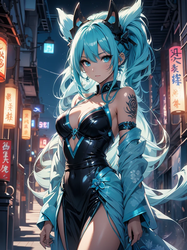 Miku Hatsune x vixen high definition add_detail:1, blue fur,kitsune ears, tribal tattoo add_detail:1, pretty girl add_detail:1, japanese shrine landscape add_detail:1, blue kimono costume add_detail:1, add_detail:1, full body add_detail, highly detailed face, deep aqua iris add_detail:1, ninja girl, dark aura, evil face add_detail:1