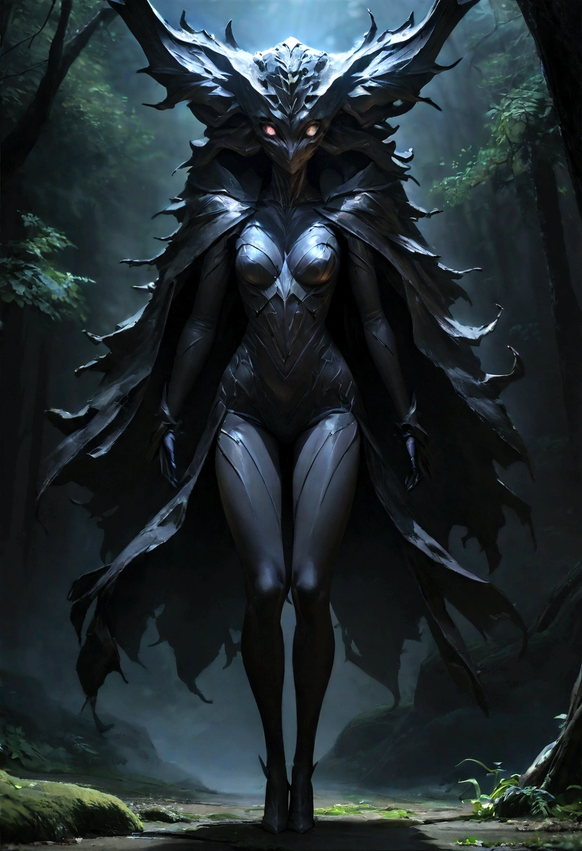 Highest quality、masterpiece、Ultra-high resolution、Raw photo(Realism:4K)、Raw photo(Thin legs) (Perfect figure)、1Close-up of an eyed monster, epic fantasy game art, Dark forest night background、Deep Shadow、Low Key、Cold light 12000K