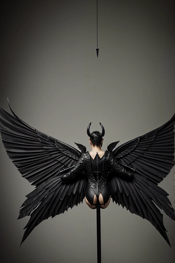 A pair of black devil wings,The tail is made of broken glass