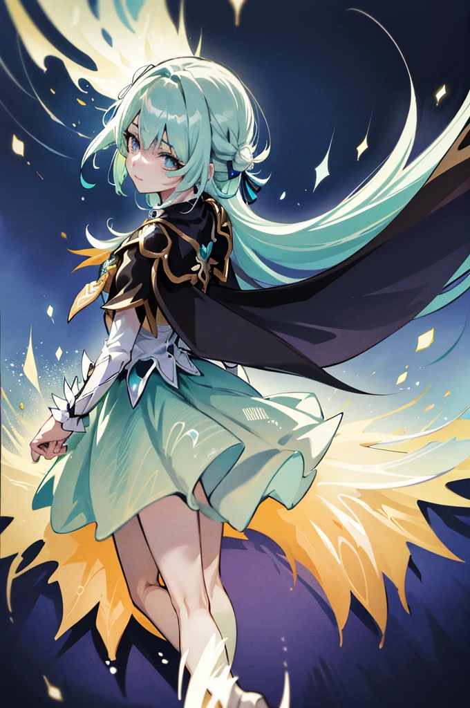 a picture of a woman in a dress with a sword and a sword, detailed key anime art, shadowverse style, in opal armor, high detailed official artwork, official artwork, sliver ice color reflected armor, clothed in ethereal armor, portrait knights of zodiac girl, splash art anime loli, ayaka genshin impact, white cyan