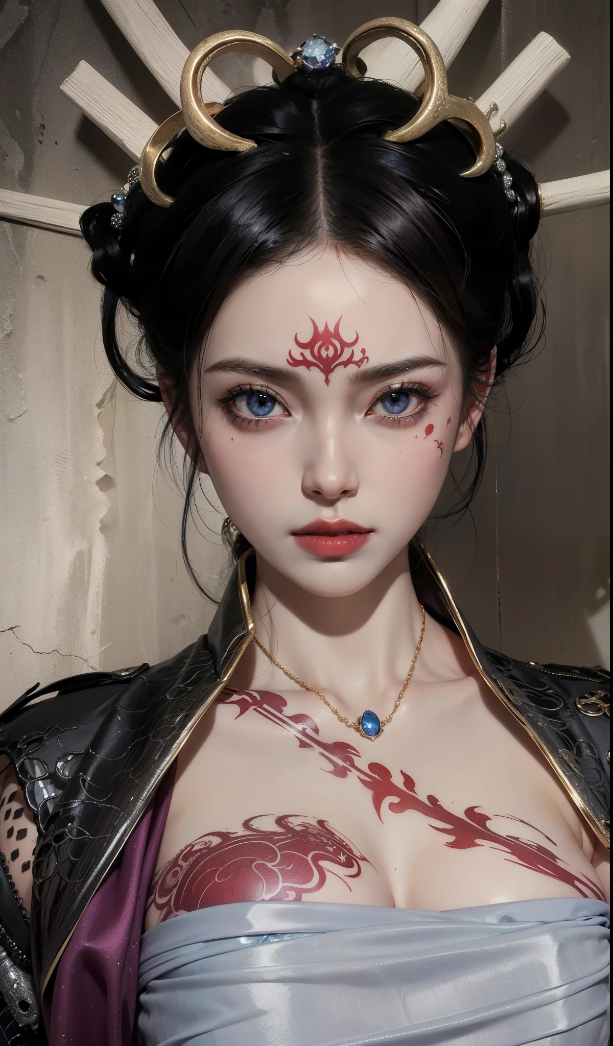 Detailed image quality,Pandora the Witch,wing, Succubus主题,堕落Angel,Excellent,scary,Secret Terror,Tentacles,With eyes,Uncanny Valley Effect,Beast Blood Moon,skeleton,vampire,Hellfire,Dark Queen,Angel,magician magic witch,16岁Angel,Eyes are blue(Pupils as deep as the starry sky),Gorgeous tattoo designs all over the body,Succubus,Dark Queen,Gold Jewelry,Silk Wedding Dress,Ghost Bride,scar,Wound