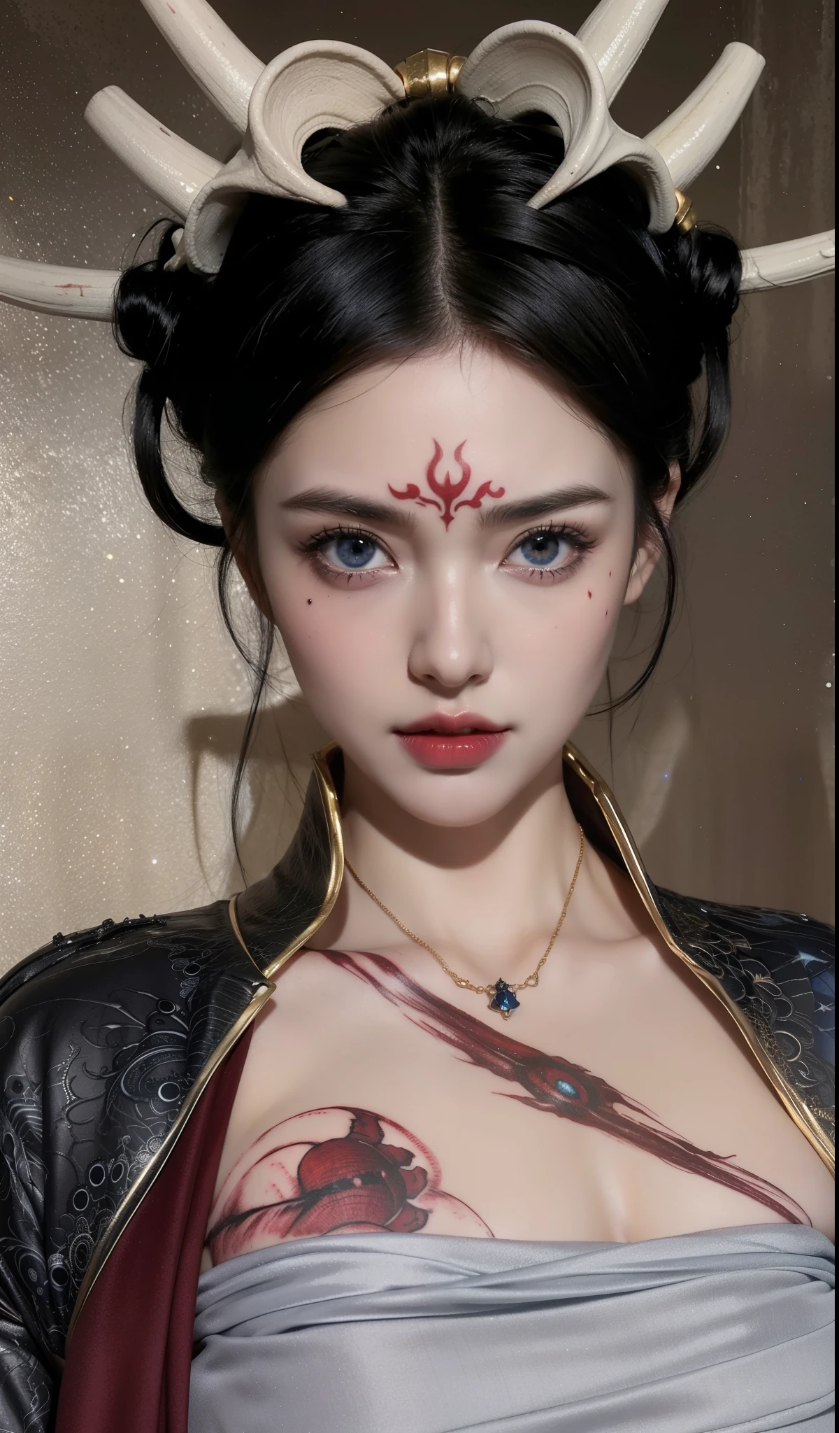 Detailed image quality,Pandora the Witch,wing, Succubus主题,堕落Angel,Excellent,scary,Secret Terror,Tentacles,With eyes,Uncanny Valley Effect,Beast Blood Moon,skeleton,vampire,Hellfire,Dark Queen,Angel,magician magic witch,Angel,Eyes are blue(Pupils as deep as the starry sky),Gorgeous tattoo designs all over the body,Succubus,Dark Queen,Gold Jewelry,Silk Wedding Dress,Ghost Bride,scar,Wound