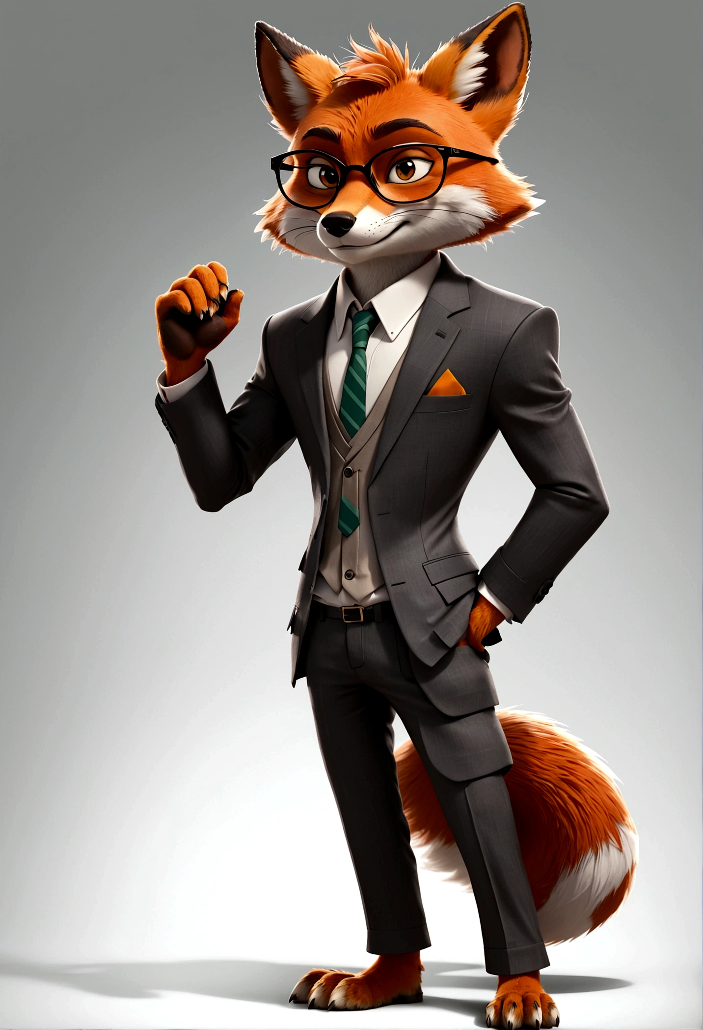 独奏,Wearing a suit,wearing glasses,Fox standing with hands in pockets, Zootopia style, movie Features, Zootopia movie style, Zootopia style, looking heckin cool and stylish, in Zootopia style, 迪士尼疯狂Zootopia style, mob_Features, Fox stylized furry, Anthropomorphic gangster fox, Multiple poses and expressions, 4 positions, whole body, White background, Black Sunglasses, Shorty