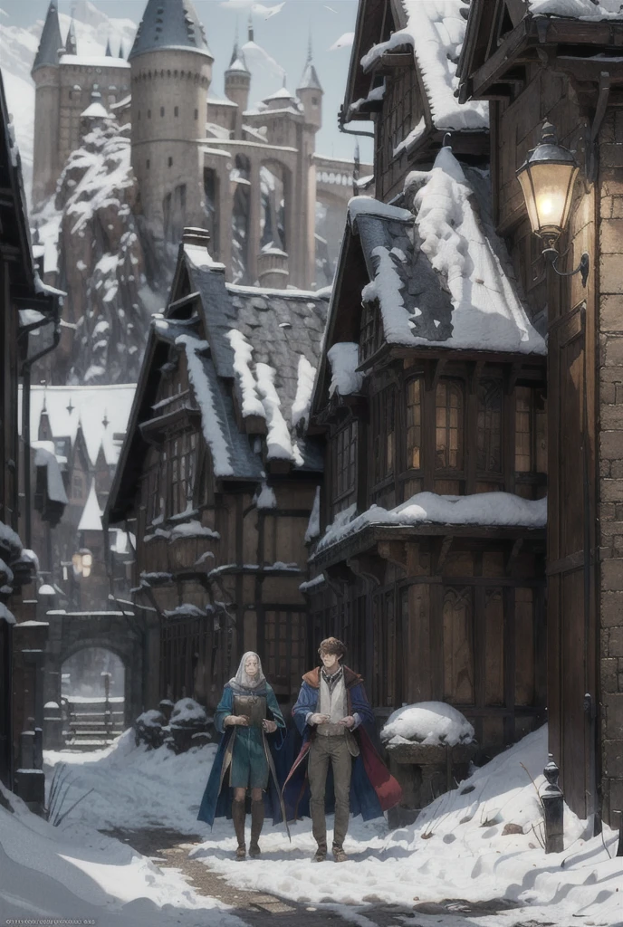concept art absurdres, [perfect shadows and lighting], detailed background, incredible high-key lighting, masterpiece, high quality, detailed, extremely detailed, ambient soft lighting, 4K,(1boy,male_focus,mature,england prep ,hogwarts student,fantasy theme,wizard school,(scene from harry potter movie:1.2)), official art, concept art, colors, trending on artstation, Vivid colors, dramatic, arcane, outdoors detailed background,winter theme . digital artwork, illustrative, painterly, matte painting, highly detailed