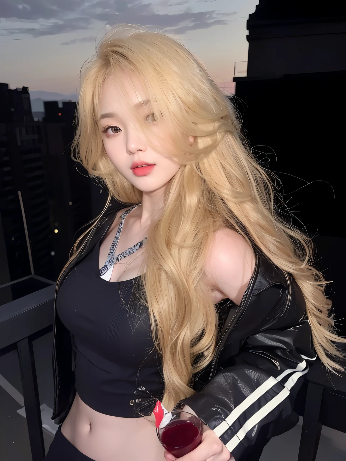 masterpiece,Best quality,A girl with milk tea golden hair,Long curly hair,Very curly hair,Flowing long hair,Facing the camera,Middle-parted bangs,Sweet cool girl,Exquisite facial features,20 years old,Chinese Girl,