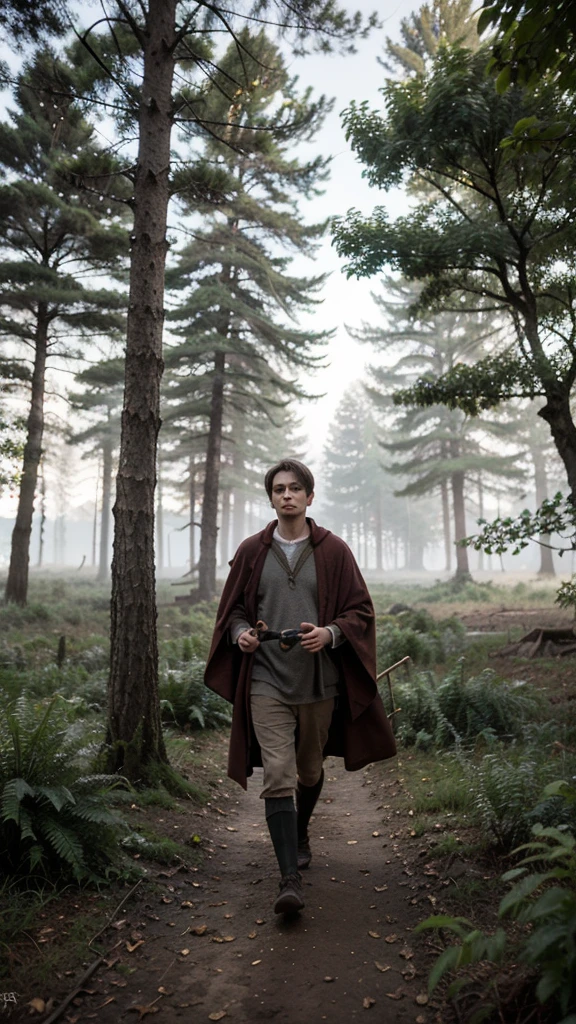"Harry Potter walking through a dense, mysterious forest at dusk. He is holding his wand in his right hand, which emits a faint, magical glow. Harry is wearing his Hogwarts uniform, including the Gryffindor robe, and has a determined expression on his face. The forest is filled with tall, dark trees and a mist that adds an eerie atmosphere. The ground is covered with leaves and twisted roots, and there are shadows and glimpses of magical creatures in the background.",
"size": "1024x1792"((melhor qualidade)), ((Obra de arte)), (detalhado), rosto perfeito