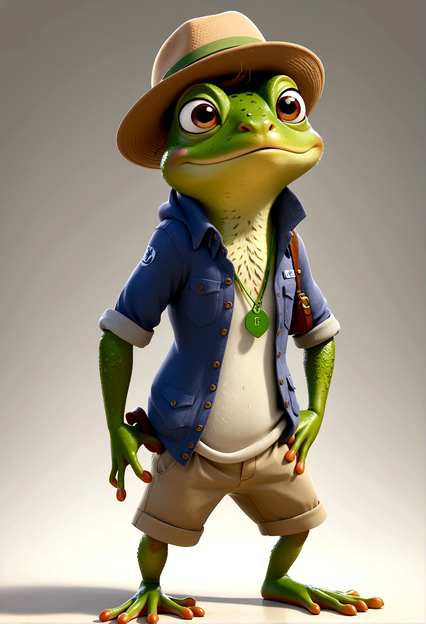 独奏,Wear casual clothes,Wearing a hat,Frog standing with hands in pockets, Zootopia style, movie Features, Zootopia movie style, Zootopia style, looking heckin cool and stylish, in Zootopia style, 迪士尼疯狂Zootopia style, mob_Features Frog Stylization, Anthropomorphic lively frog, Multiple poses and expressions, 4 positions, whole body, White background, Shorty
