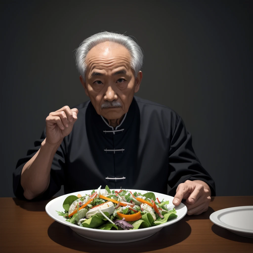 Medium-sized display, Medium shot, Written border depth, Break, Upper Body, angle, masterpiece, angle, (RAW photos, best quality), best quality, Very detailed, CG, 8k wallpaper, Vicissitudes, Older male protagonist，Chinese elderly，80 years old，male，Solitary, Divide salad, Look directly at the audience, front