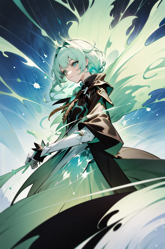 a picture of a woman in a dress with color green, a small black jacket, detailed key anime art, shadowverse style, in opal armor, high detailed official artwork, official artwork, sliver ice color reflected armor, clothed in ethereal armor, portrait knights of zodiac girl, splash art anime loli, ayaka genshin impact