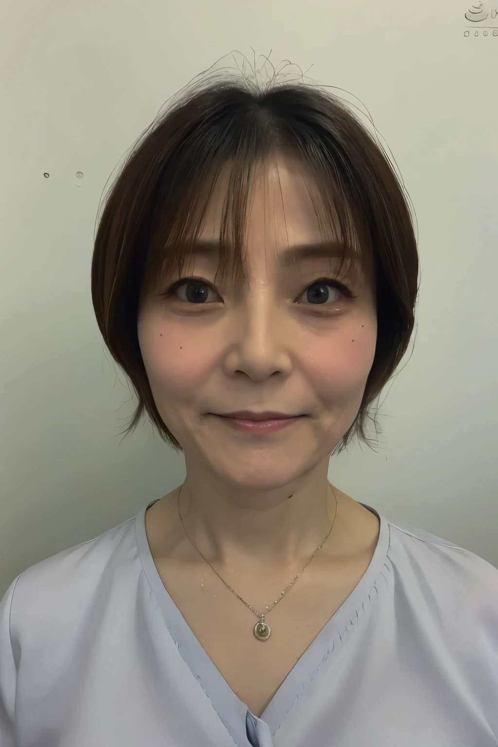 politician、50 year old grandma、Front of face、White formal attire、Light from the front、short hair、Japanese、Facial wrinkles、ID photo、Narrow eyes