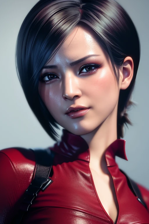best quality,ultra-detailed,realistic:1.37,Ada Wong,perfectly symmetrical face,ultra-realistic texture,flawless body,detailed facial features,realistic lighting,serious expression,blush,mouth open