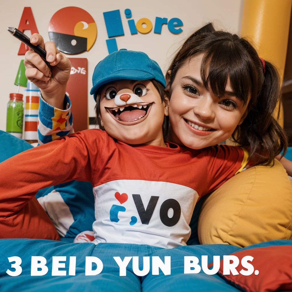 3D image with the “Fun Kids Songs” text in English with 3d letters and the friendly animal character.