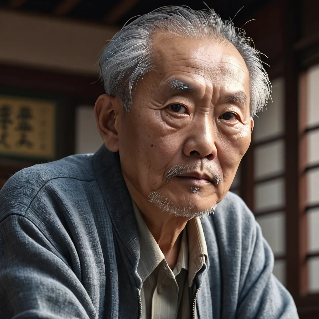 Medium-sized display, Medium shot, Written border depth, Upper Body, angle, masterpiece, angle, (RAW photos, best quality), best quality, Very detailed, CG, 8k wallpaper, Vicissitudes, Older male protagonist，Chinese elderly，80 years old，male，Solitary, Look directly at the audience, front