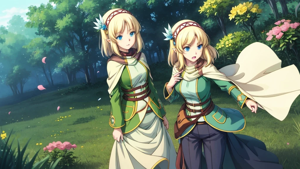Anime girl holding flowers, Cute anime waifu in a nice dress, In a dress, I deny that, Official Art, Anime Princess, , Beatrice Blue, Zerochan Art, Royal elegant pose, Official Artワーク, Splash art anime , irritating, Kshat Krentz Key Art Female, Detailed fan art, Beautiful age girl, , One girl, Cayna, Blonde, short hair, blue eyes, hair ornaments, Very pointy ears