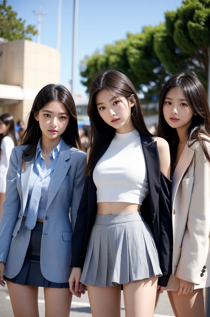 Supermodel、Perfect details、High school girl、mini skirt、Three High school girls staring at the screen 3 girls、suit