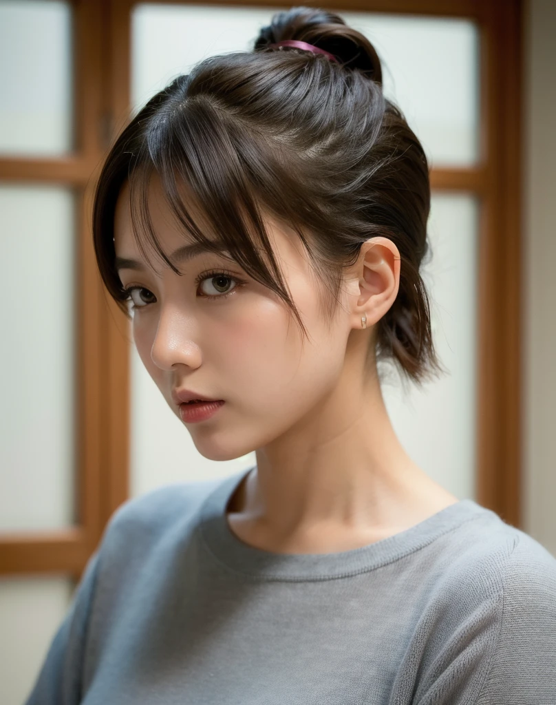 short ponytail hair, short ponytail hair,(4k, RAW photo, best quality, masterpiece:1.2),japanese,1girl,