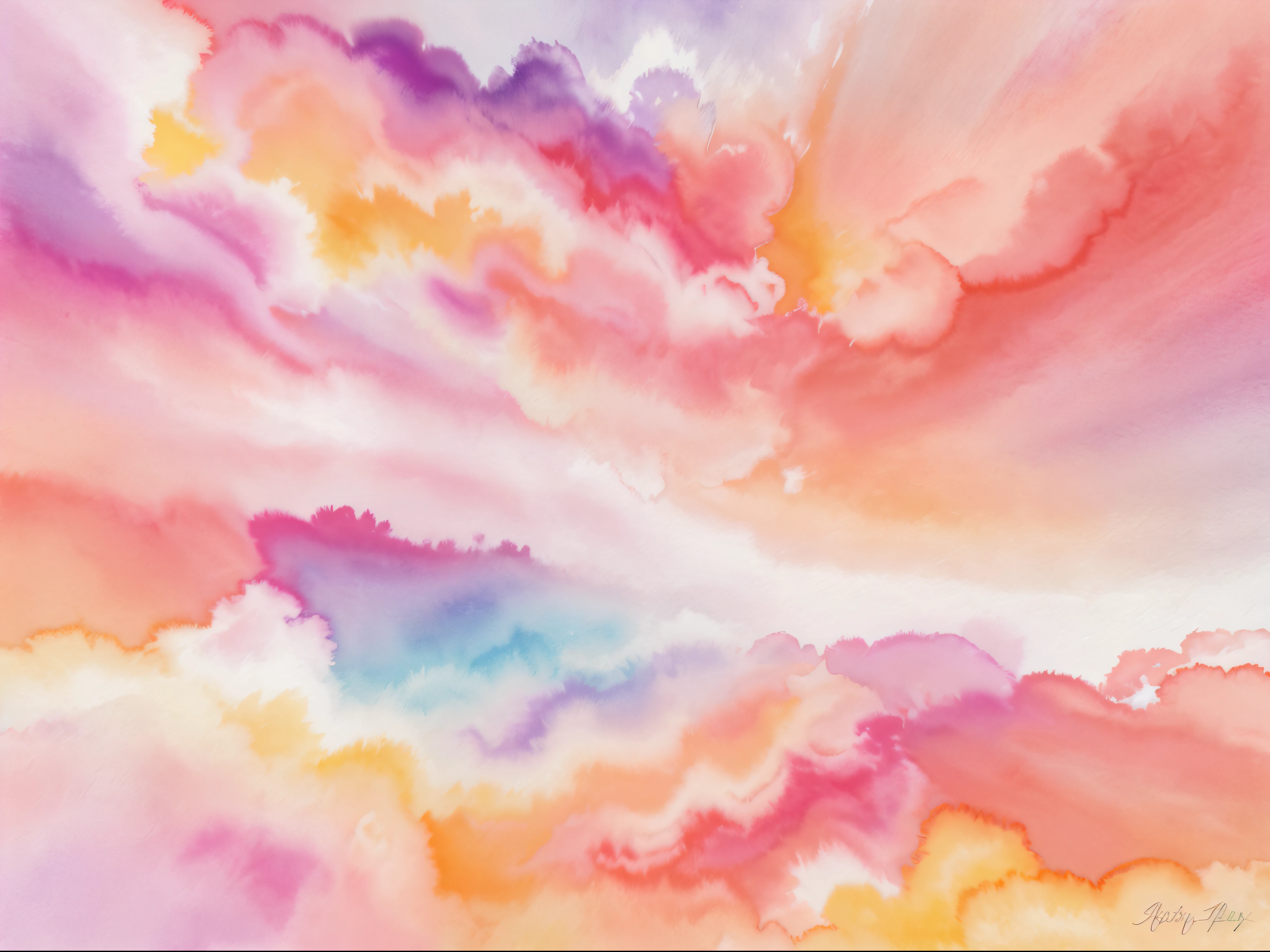 Purple magenta pink peach coral orange yellow beige white abstract watercolor. Art background. Light pastel pale soft. Design. Template. Mother's day, valentine, birthday.Romantic sky, colorful clouds