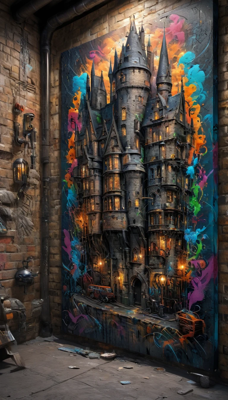 Graffiti wall from "Harry Potter", (best quality, masterpiece, Representative work, official art, Professional, Ultra intricate detailed, 8k:1.3)