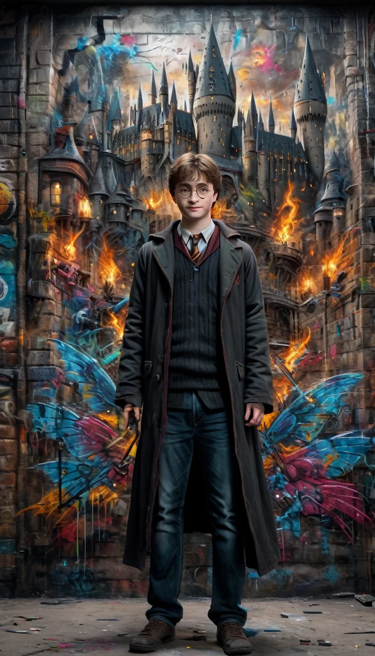 Graffiti wall from "Harry Potter", (best quality, masterpiece, Representative work, official art, Professional, Ultra intricate detailed, 8k:1.3)