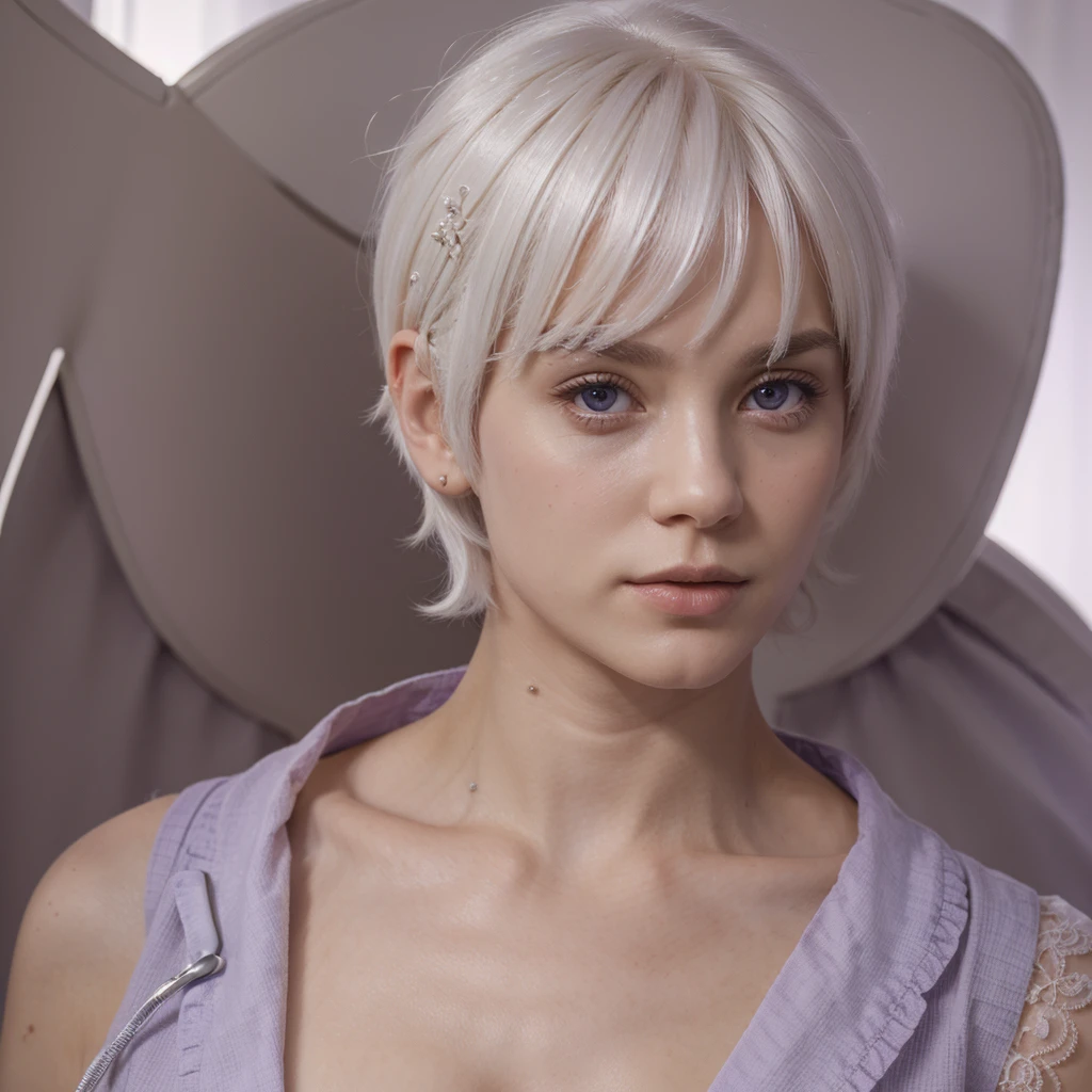 (extreamly delicate and beautiful:1.2), 8K,(masterpiece:1.0),(best_quality:1.0), 1boy, (A male god) , White hair, purple eyes and working as a doctor , Short Hair , M-shaped bangs