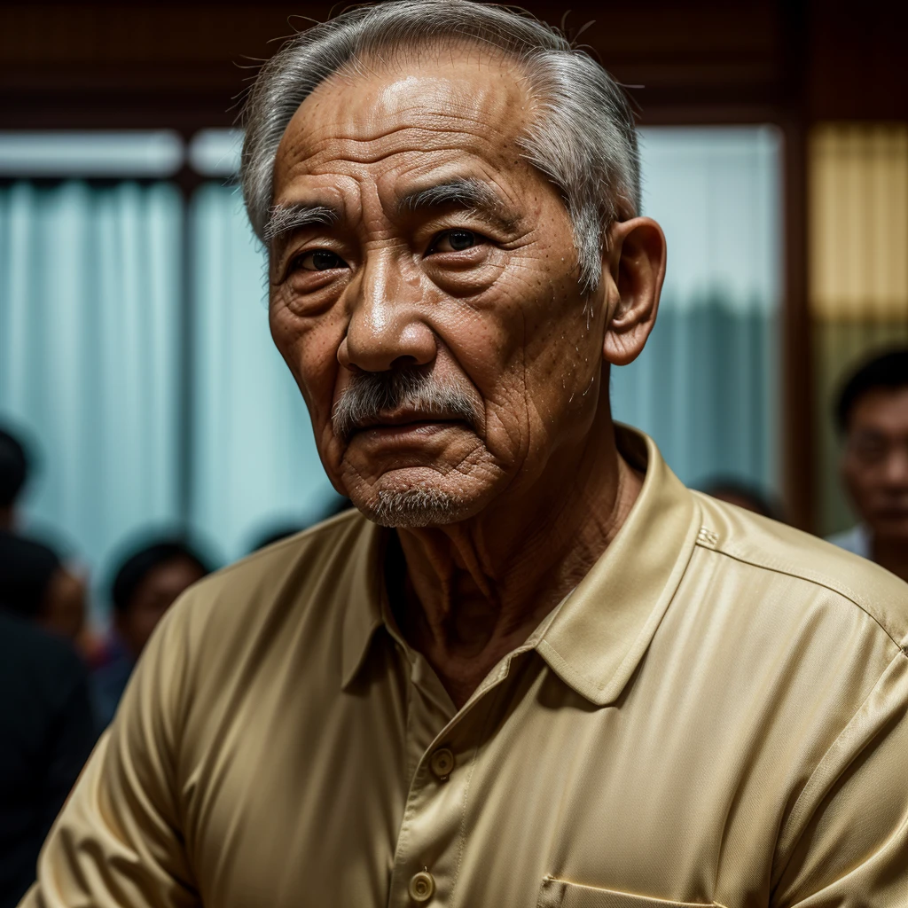 Medium-sized display, Medium shot, Written border depth, Upper Body, angle, masterpiece, angle, (RAW photos, best quality), best quality, Very detailed, CG, 8k wallpaper, Vicissitudes, Older male protagonist，Chinese elderly，80 years old，male，Solitary, Look directly at the audience, front