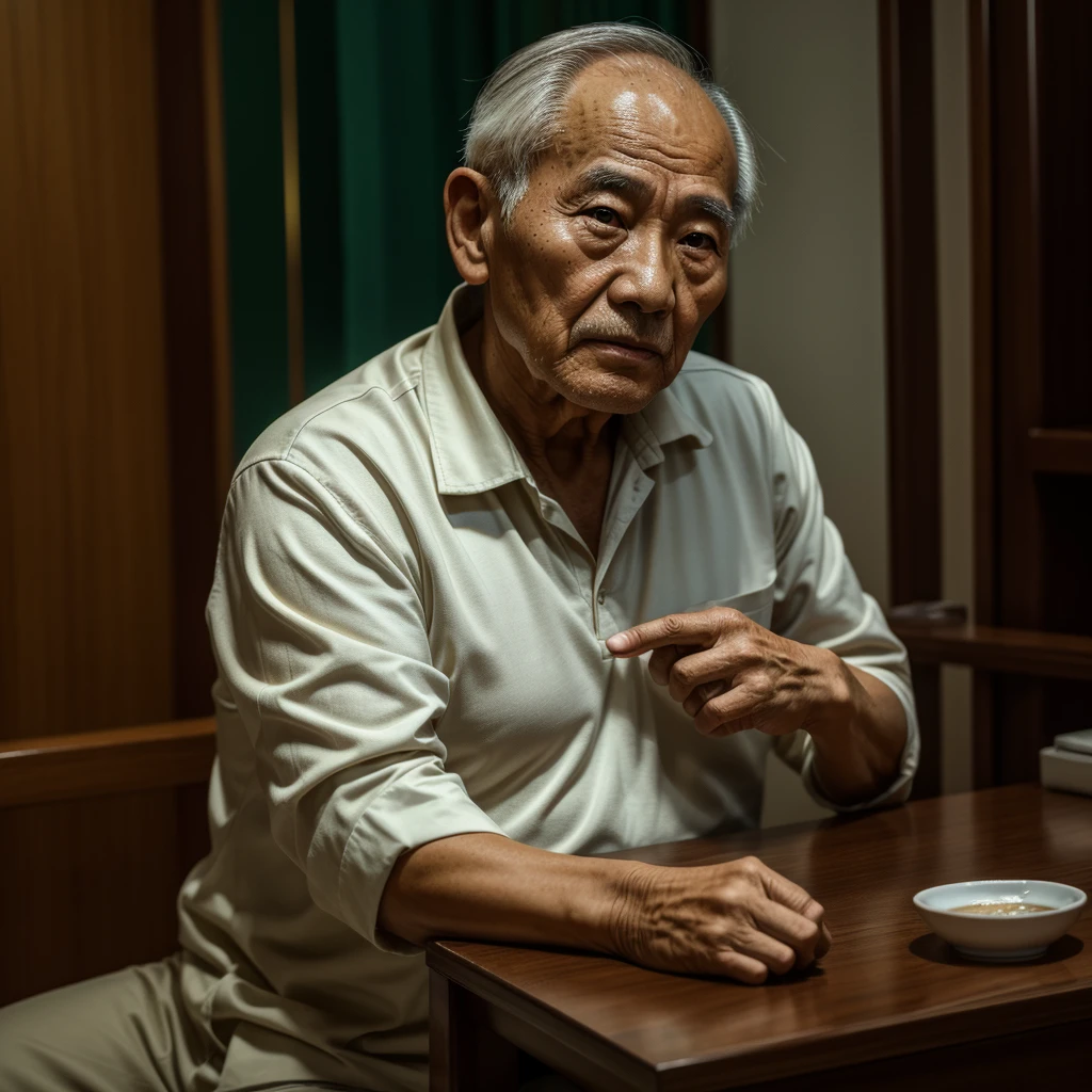 Medium-sized display, Medium shot, Written border depth, Upper Body, angle, masterpiece, angle, (RAW photos, best quality), best quality, Very detailed, CG, 8k wallpaper, Vicissitudes, Older male protagonist,Chinese elderly,80 years old,male,Solitary, Look directly at the audience, front