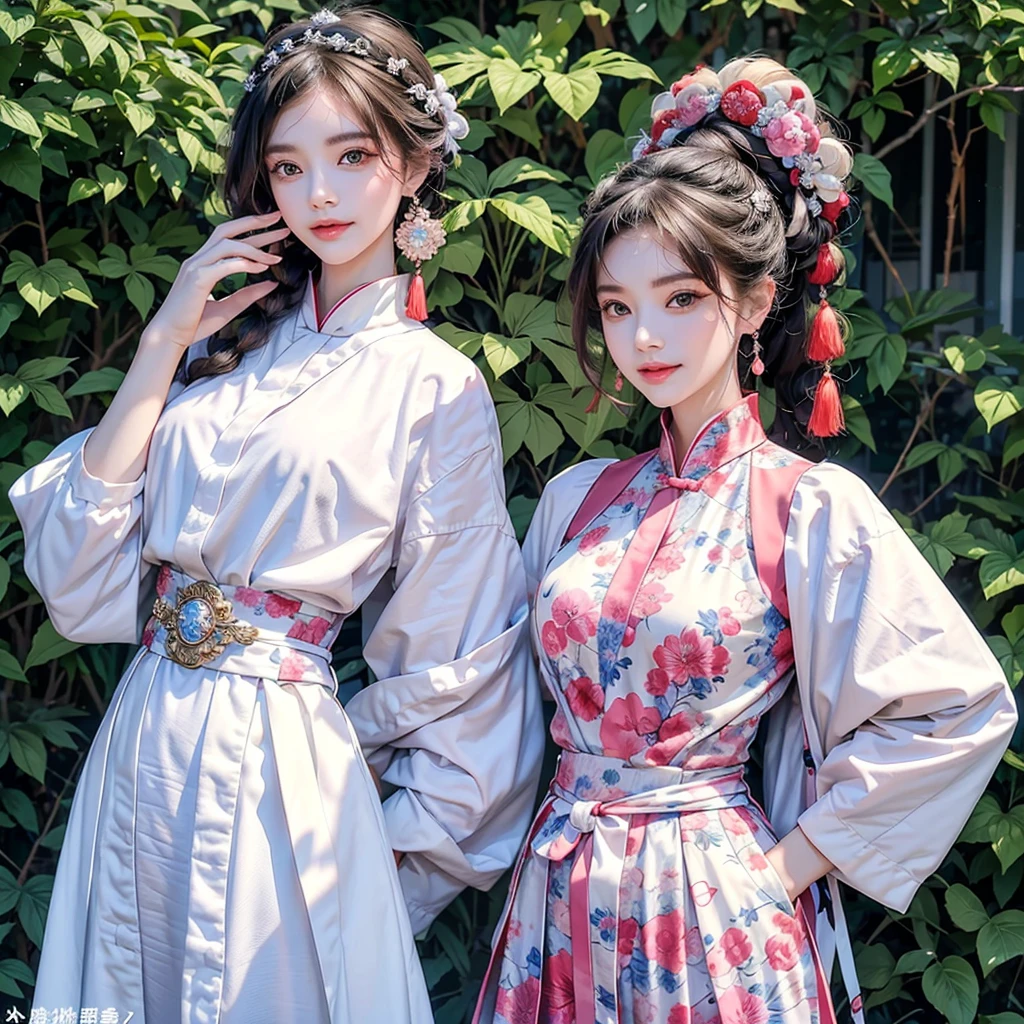 The most beautiful face in the world,Ball Hairstyle,银饰品簪子发钗插在Ball Hairstyle中银光闪闪,Wearing summer Hanfu,20s,Perfect body proportions,Sweet smile,Antique,Chinese beauty