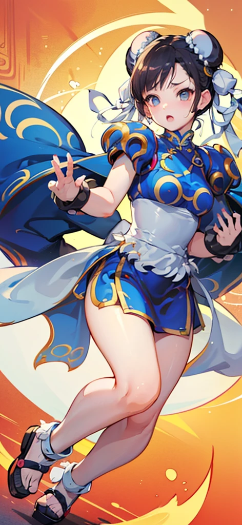 (Chun-Li:1.4),((masterpiece)), ((best quality)), ((ultra detailed)), ((kawaii)), cute, (lovely), ((extremely detailed)), ((8K)), (beautiful), full body,solo,tiny breast,flat breast