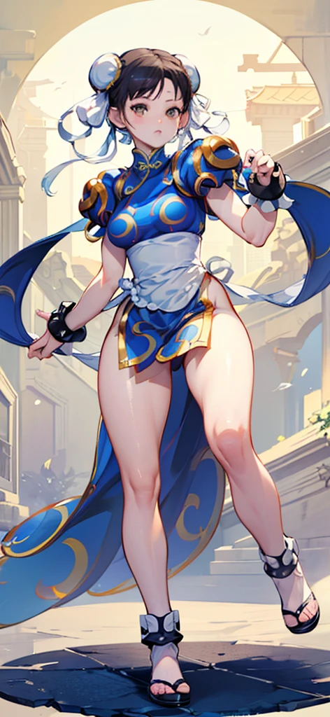 (Chun-Li:1.4),((masterpiece)), ((best quality)), ((ultra detailed)), ((kawaii)), cute, (lovely), ((extremely detailed)), ((8K)), (beautiful), full body,solo,tiny breast,flat breast