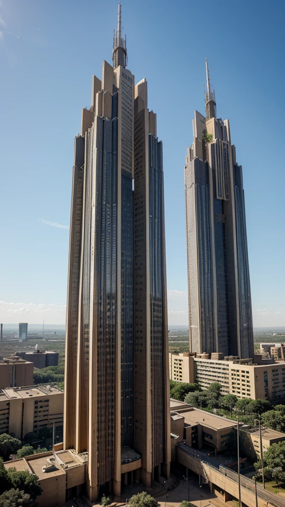 Extremly Ugly Hyper Huge 700 m supertall Brutalist communication tower in Gauteng. Spikes, palisades, hadedas and spires