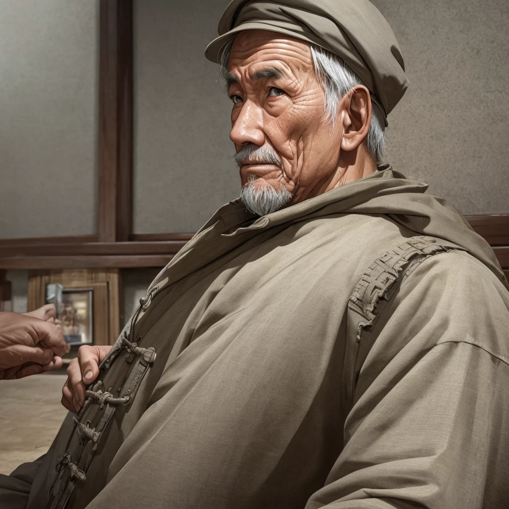 Medium-sized display, Medium shot, Written border depth, Upper Body, angle, masterpiece, angle, (RAW photos, best quality), best quality, Very detailed, CG, 8k wallpaper, Vicissitudes, Older male protagonist,Chinese elderly,80 years old,male,Solitary, Look directly at the audience, front