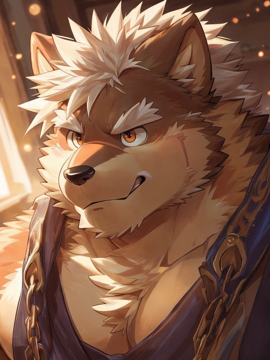 human nature, Wildlife, male,18 years old, solitary, ((Round Face, The face is plump,Orange eyes,Thick white hair,)), ((Endomorph, Handsome,enthusiasm)), (nude,action), ((domestic 犬, Dog Orc,) Fluffy fur, Fluffy), Bokeh, (high quality, high resolution, masterpiece), (Dynamic Lighting, Vibrant colors,Natural fill light), (Revitalize,Disdain,aggressive), Full body picture (close up), cartoon, author:Takemoto Arashi, From zixiong, By Chunni, author:Empty Ghost,(background:In personal bedroom,Milk all over the floor)