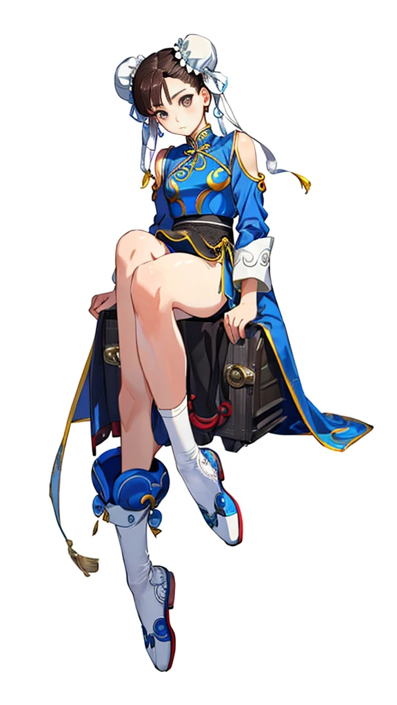 chun-li,((masterpiece)), ((best quality)), ((ultra detailed)), ((kawaii)), cute, (lovely), ((extremely detailed)), ((8K)), (beautiful),flat breast, tiny breast,full body